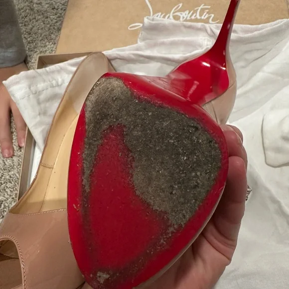 Christian Louboutin Nude Peep Toe Heels - Picture 8 of 16